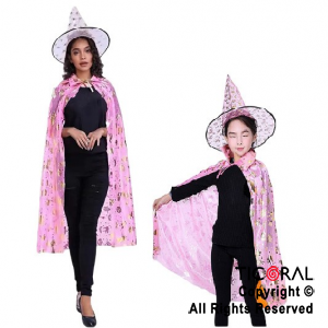 SET DE BRUJA SOMBRERO Y CAPA ROSA X 1